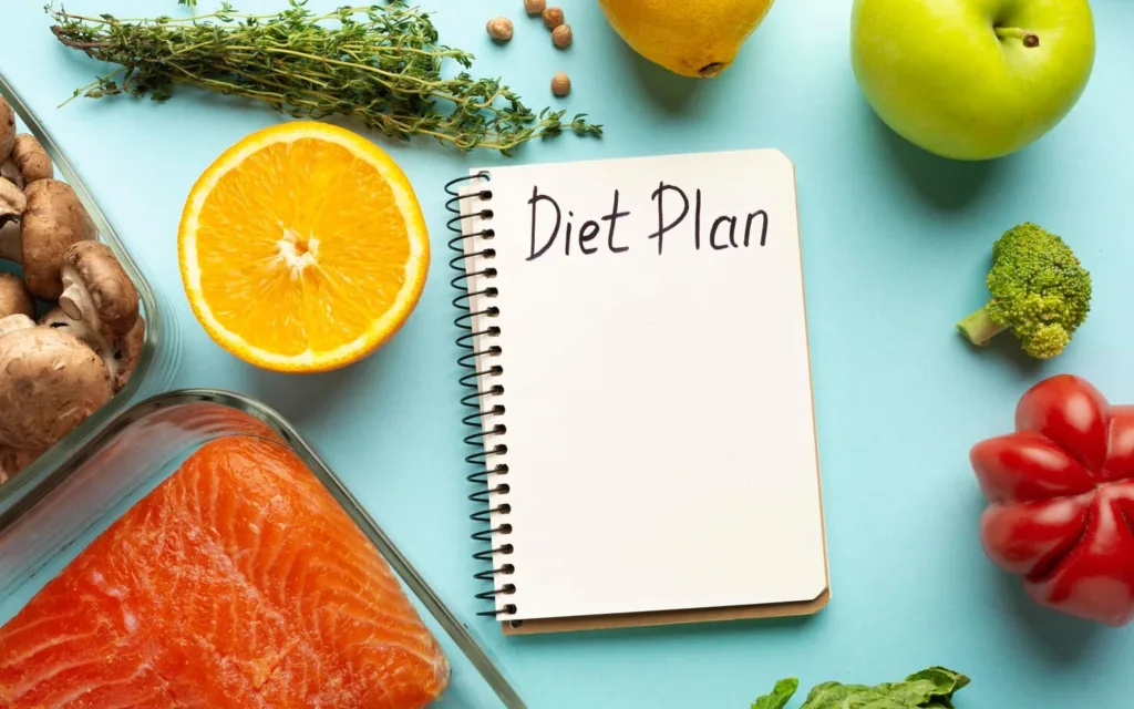 A detailed diet plan for weight loss featuring healthy meal.