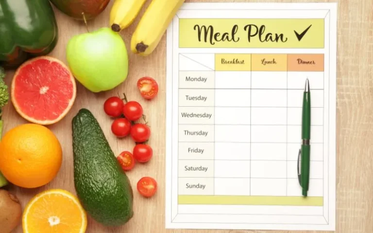 A detailed meal plan highlighting diverse fruits and vegetables.